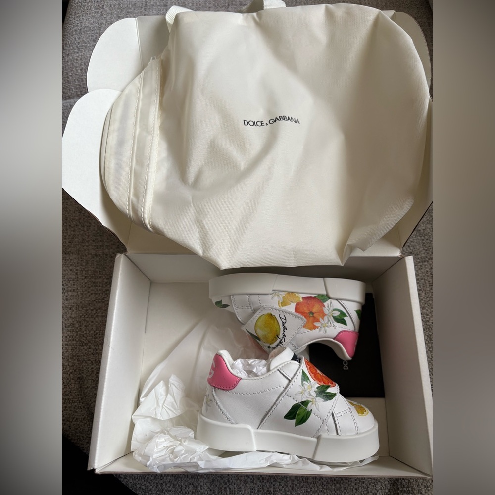 Dolce & Gabbana White and Pink Sneakers with Floral Accents